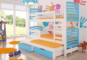 Dětská patrová postel SORTA, 180x75, bílá/modrá