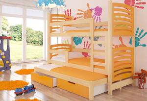 Dětská patrová postel SORIA, 180x75, sosna/oranžová