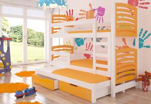 Dětská patrová postel SORTA, 180x75, bílá/oranžová
