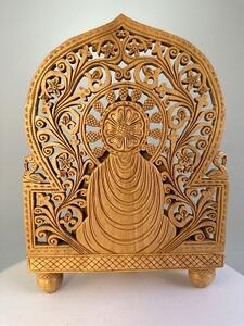 Indický sedící Buddha z tropického dřeva
