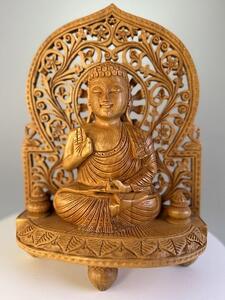 Indický sedící Buddha z tropického dřeva