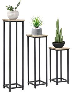Outsunny Sada květinových stojanů 3 ks, 50/70/90 cm vysoké, stohovatelné pro interiér i exteriér, ocelový stojan na rostliny do obývacího pokoje, zahr