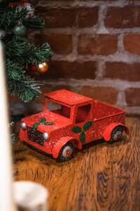 Červené auto kovové vánoční dekorace 14 cm