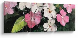 Obraz - Růžové a bílé květy (s hodinami) (90x30 cm)