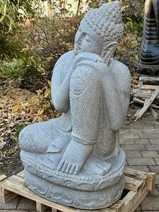 Buddha z říčního kamene 100 cm – ručně tesaná socha z Bali