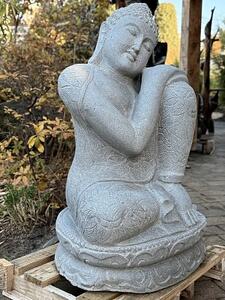 Buddha z říčního kamene 100 cm – ručně tesaná socha z Bali
