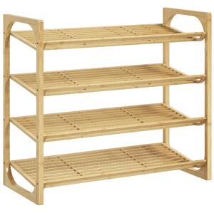 HOMCOM Botník, Stojan na boty se 4 úrovněmi z bambusu, pro max. 12 párů bot, policový botník s rukojetí do předsíně, ložnice, 76 x 33 x 67 cm, Přírodn