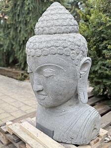 Ručně tesaná hlava Buddha z říčního kamene – 80 cm