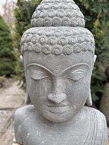 Ručně tesaná hlava Buddha z říčního kamene – 80 cm