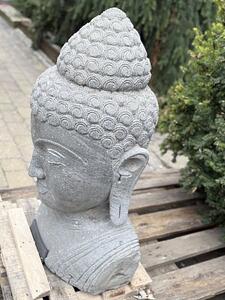 Ručně tesaná hlava Buddha z říčního kamene – 80 cm