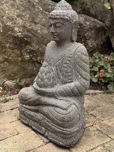 Buddha z říčního kamene s lotosovým pupenem – 60 cm