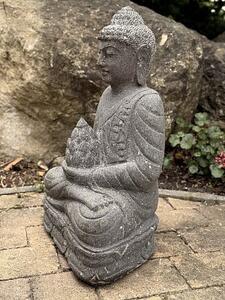 Buddha z říčního kamene s lotosovým pupenem – 60 cm