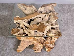 Konferenční stolek Manado teakový kořen, zarostlé kameny – 60×60×40 cm