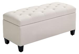 HOMCOM Čalouněná lavice se storage pro předsíň, ložnici a obývací pokoj, polyester v lněném vzhledu, gumové dřevo, krémově bílá, 100 x 40 x 44 cm | Ao