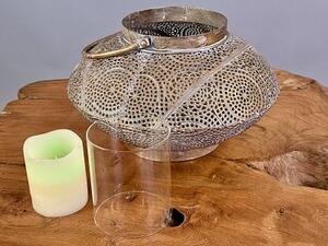 Kovová lampa / lucerna s krajkovým vzorem – Německo, 34 cm