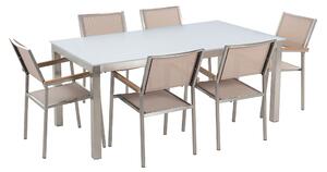 Zahradní souprava - Jídelní sada pro 6 - Bílá skleněná deska stolu - Béžová židle - GROSSETO