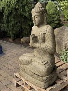 Kamenný Buddha z basanitu 120 cm – výjimečná socha z Jávy