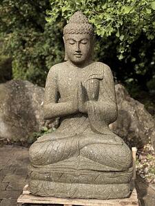 Kamenný Buddha z basanitu 120 cm – výjimečná socha z Jávy