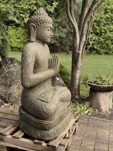 Kamenný Buddha z basanitu 120 cm – výjimečná socha z Jávy
