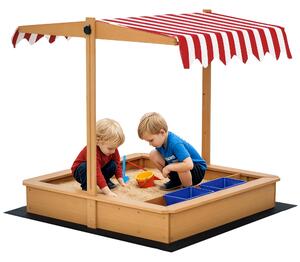 Dřevěný pískoviště Outsunny bez dna pro děti 3-7 let se stříškou, ideální na zahradu, terasu a pláž, 107,5 x 107,5 x 110 cm | Aosom