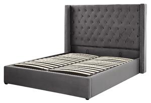 Sametová postel s úložným prostorem160 x 200 cm šedá LUBBON