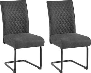ByLIVING Jídelní židle set 2 MARIA / Vintage mikrovlákno antracit / Černý kovový rám / Nosnost do 150 kg / S madlem / Jídelní židle / Š 45, V 95, H 60 cm