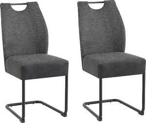 ByLIVING Jídelní židle set 2 PETER / Vintage mikrovlákno antracit / Černý kovový rám / Nosnost do 150 kg / S područkou / Jídelní židle / Š 45, V 94, H 54 cm