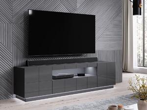 Kvalitní TV stolek Rebon, MDF šedý lesk + LED podsvícení
