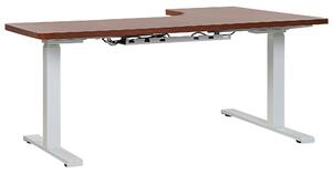 Rohový elektricky nastavitelný psací stůl levostranný 160 x 110 cm tmavé dřevo/bílý DESTIN II