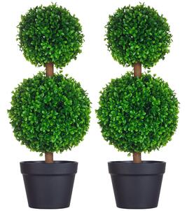 HOMCOM 2-pack Velký Umělý Přírodní Buxus 60 cm, UV Odolná Umělá Rostlina, Plastové Umělé Rostliny v Potu, Umělý Strom, Vypadají Skvěle do Obývacího Po