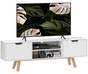 HOMCOM TV skříňka, stojan na TV pro TV až do 65 palců, nízká skříňka se 2 skříňkami a 2 policemi, TV skříňka do obývacího pokoje, 150 x 39 x 50 cm Bíl