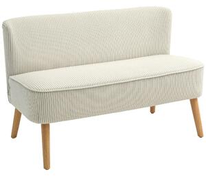 HOMCOM Moderní dvoumístná pohovka bez opěrky se sametovým vzhledem, malá pohovka s dřevěnými nohami pro obývací pokoj, 117 x 56,5 x 77 cm, Krémová | A