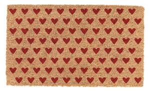Kokosová rohožka s motivem červených srdíček Love It – 75x45x1 cm