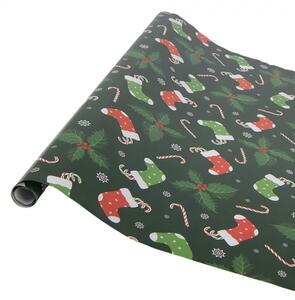 Vánoční balicí papír s cesmínou a vánočními punčochami – 3 role 50x75 cm