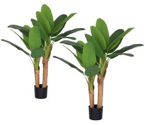 HOMCOM Umělý banánovník 2 kusy Velký 120 cm Faux rostina, umělý banánovník s květináčem, umělý mech, umělá tráva do obývacího pokoje a ložnice | Aosom