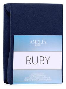 Námořnicky modré elastické prostěradlo s vysokým podílem bavlny AmeliaHome Ruby, 80/90 x 200 cm