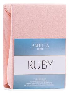 Světle růžové elastické prostěradlo s vysokým podílem bavlny AmeliaHome Ruby, 140/160 x 200 cm