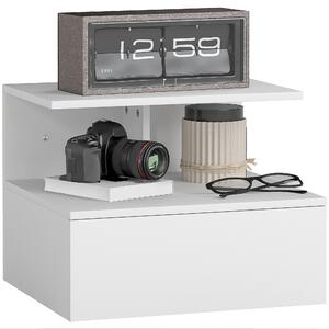 HOMCOM Floating Noční Stolek s Úložným Prostorem a Zásuvkou, Bílý, 39.8 x 35 x 31.6 cm | Aosom