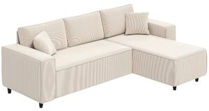 HOMCOM L-tvará pohovka pro 3 osoby s otočnou chaise longue, 2 polštáře, pružinové polstrování, rohová pohovka 241x153x83 cm Krémově bílá | Aosom