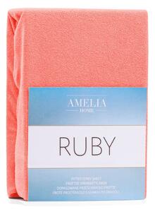Korálově růžové elastické prostěradlo na dvoulůžko AmeliaHome Ruby Siesta, 180/200 x 200 cm