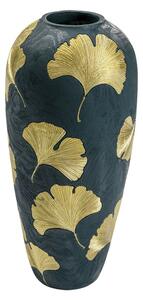 Tmavě zelená váza se zlatými listy Kare Design legance, výška 74 cm