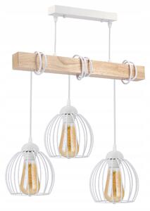 Závěsné Stropní Svítidlo LED Bílé Dřevěné 3x E27 Lustr Drátěná Koule