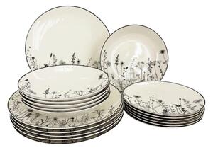 By inspire sada porcelánových talířů Linea Garden černý dekor 18 ks