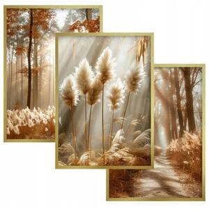 Obrazy Plakáty Zlatý rám Triptych v rámu dekorace na zeď Trávy Boho