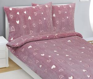 Bellatex Povlečení MIKROFLANEL, Růžové srdce - 140x200, 70x90cm