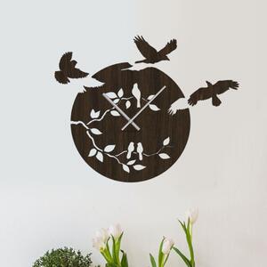 Nástěnné hodiny PTÁCI Zvolte barvu dekoru: Wenge | Velikost hodin: 35x35 | Barva ručiček: Stříbrné