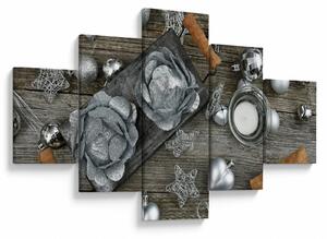 Obraz - stříbrné vánoční dekorace (125x70 cm)