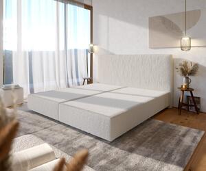 DELIFE Boxspring postel Dream-Well bouclé krémová bílá 200x200 cm