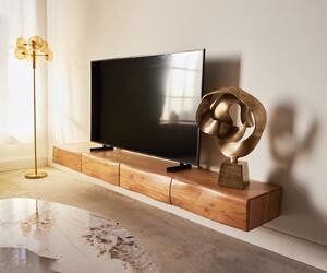 DELIFE TV stolek New Live-Edge 240 cm akácie přírodní 4 zásuvky závěsný