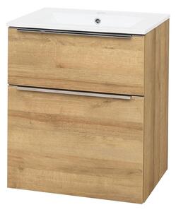 Mereo, Mereo Mailo, koupelnová skříňka s keramickým umyvadlem 61 cm, dub Riviera, elox AL madlo, MER-CN520A